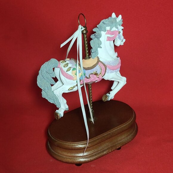 Vintage Musical Horse Carousel Bisque Porcelain Figurine Wood Base - Picture 8 of 12